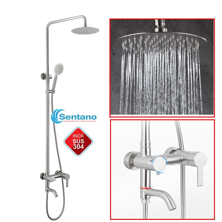 Bộ Sen cây tắm đứng NÓNG LẠNH INOX 304 Sentano (Kiểu tròn) HÀNG ĐÚC cao cấp - Lõi chia nước lớn chảy mạnh